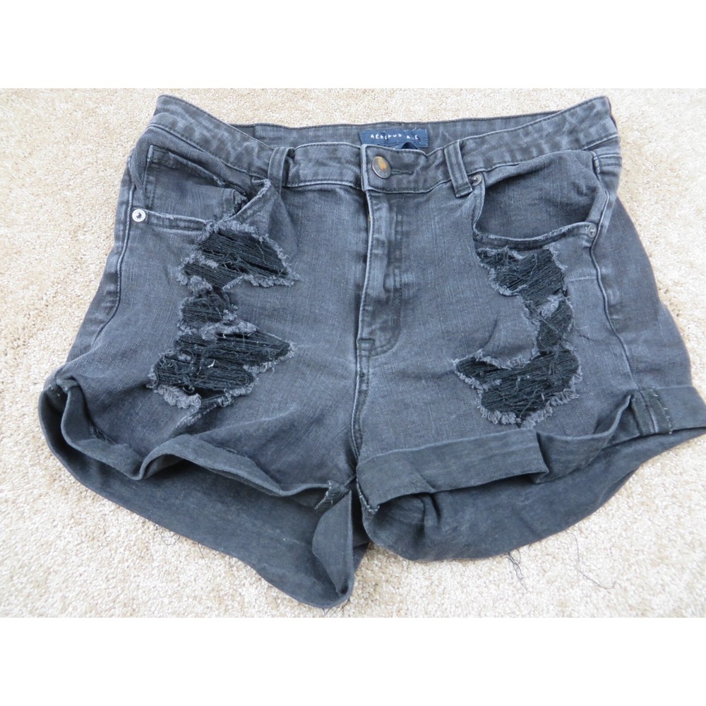 Aeropostale Shorts Womens Shortie 14 Black Distressed Cut Off Aero Cheeky 30" Wa